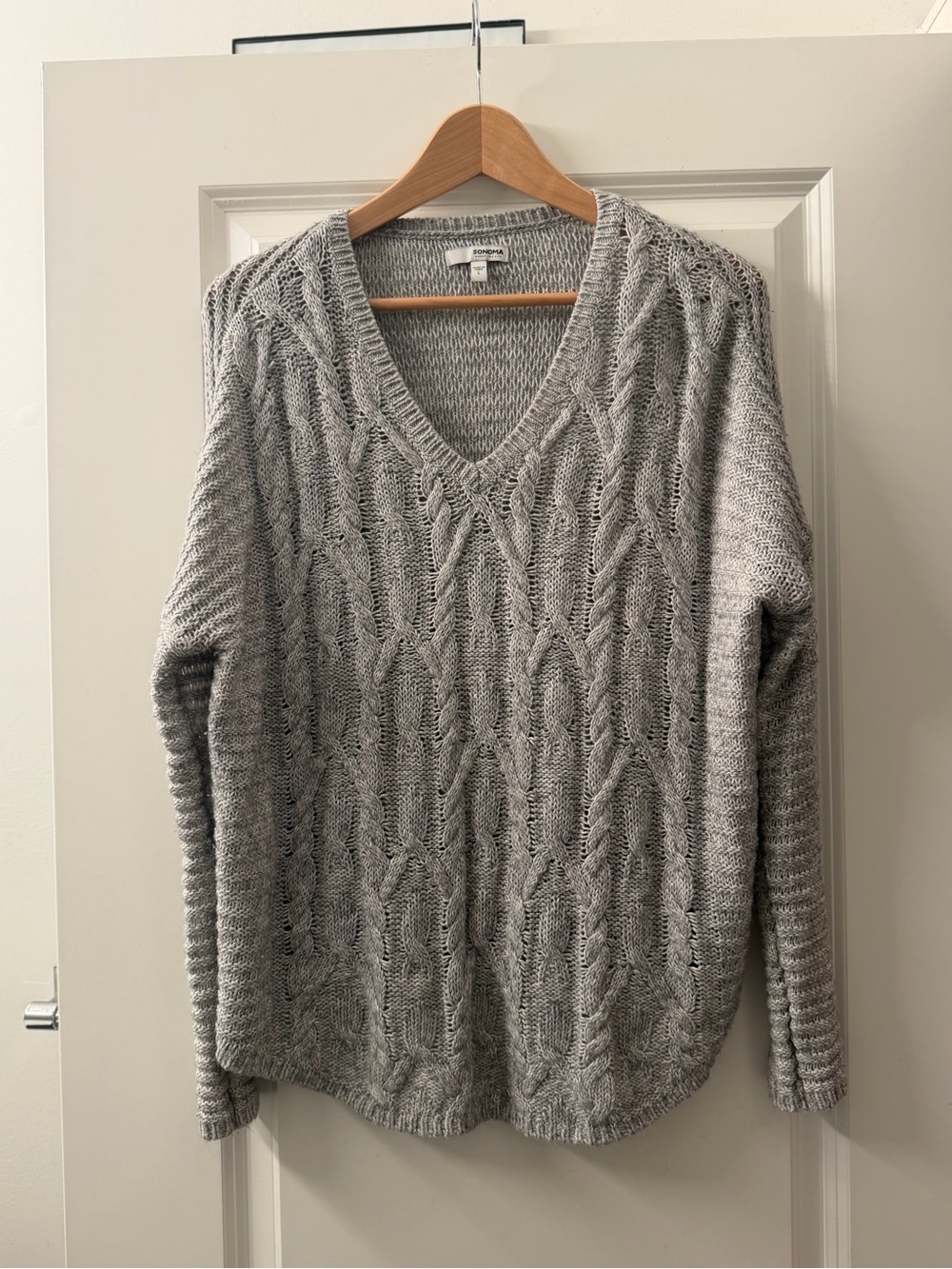 Sonoma Gray Cable Knit V-Neck Sweater